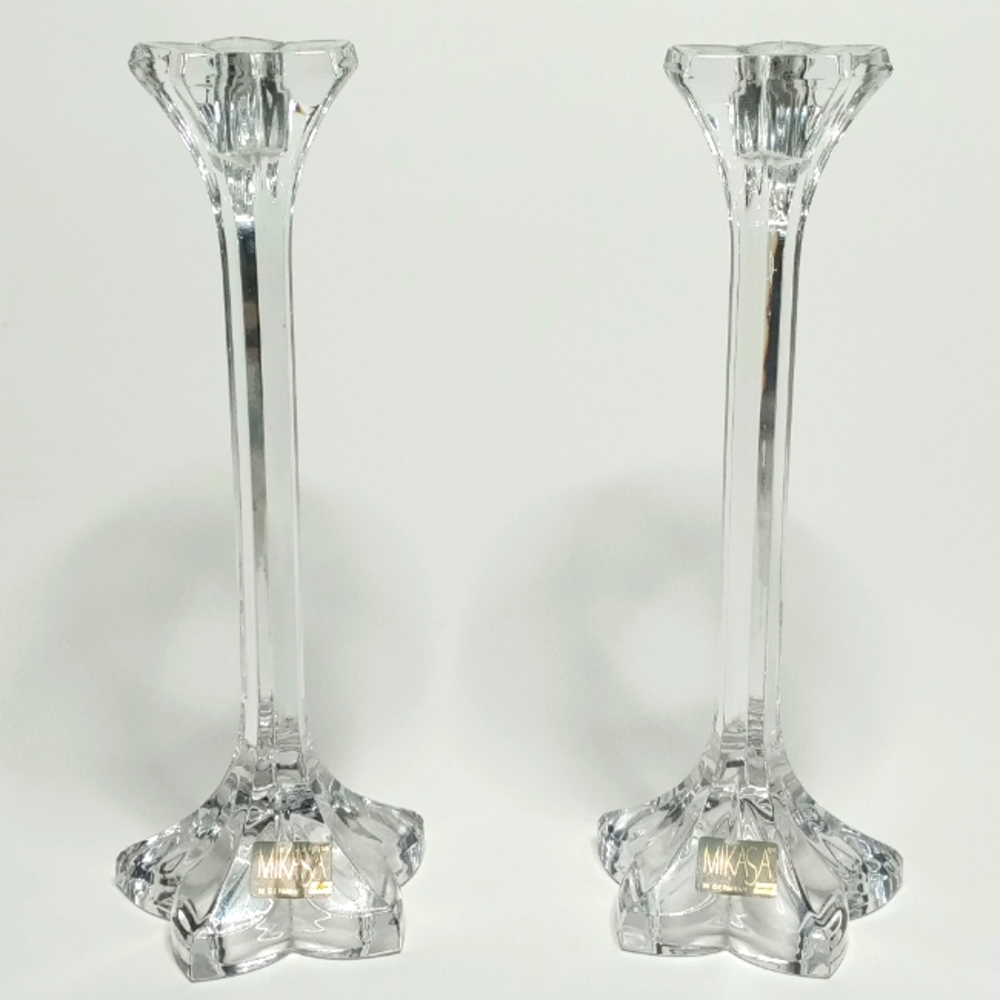 Mikasa Crystal 1987 Crystal Petals Candlesticks 9" Taper